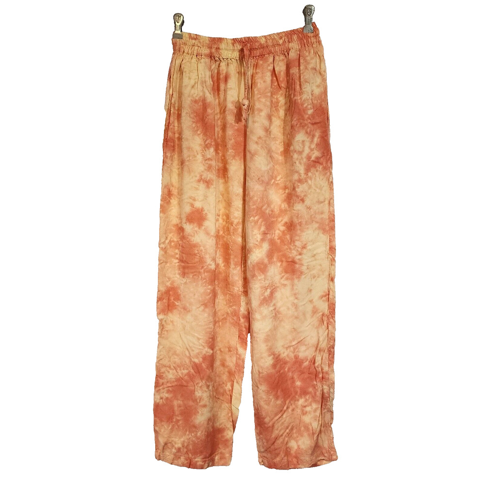 ISLAND‎ STYLE HAWAII Coral Pink Yellow Elastic Waist Casual Pants Size S/M